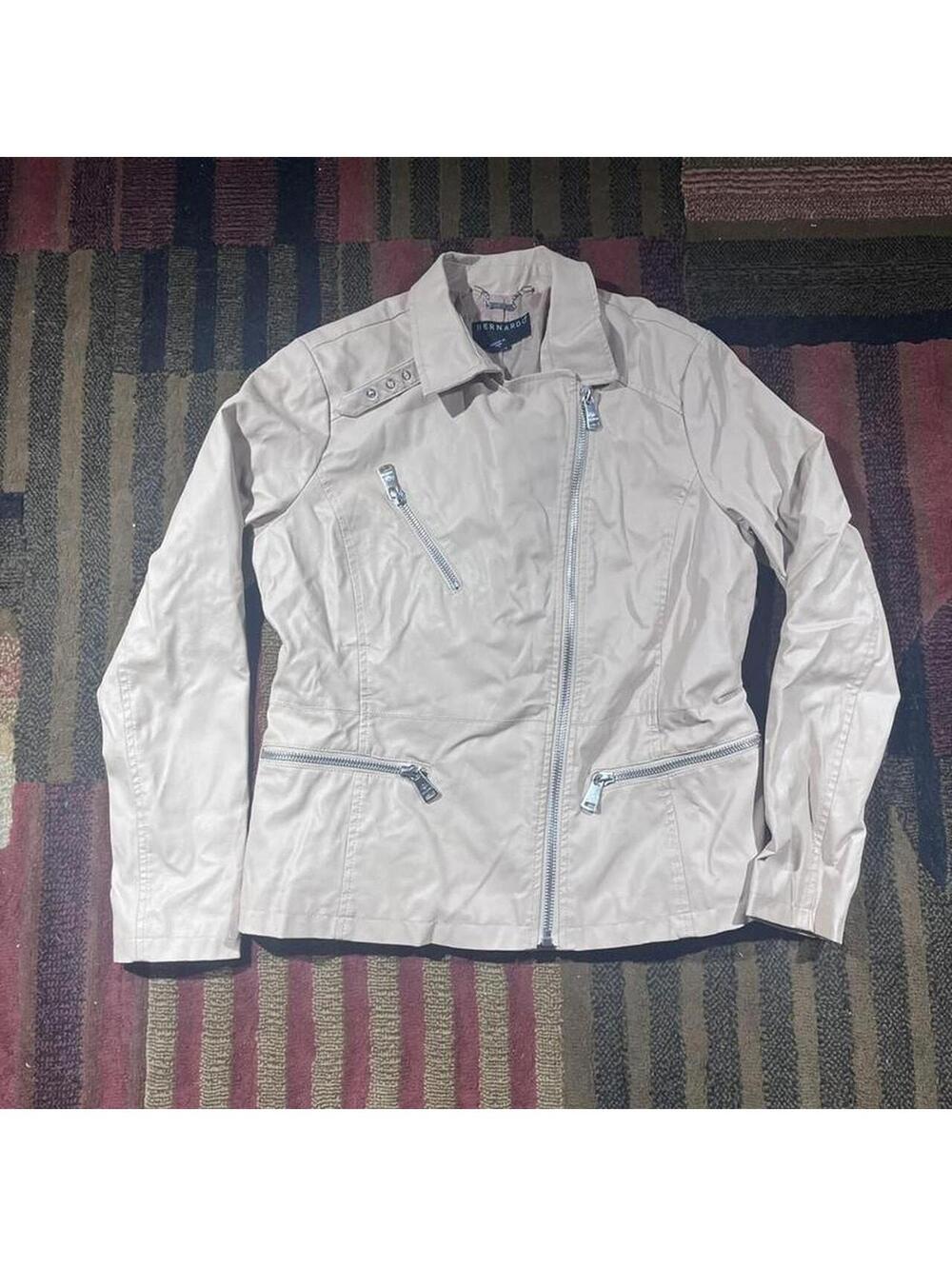 Bernardo light taupe moto-style zip jacket Size Large